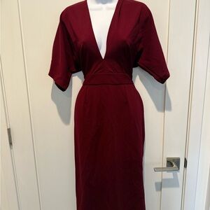 FAVLUX Deep Red Midi Dress